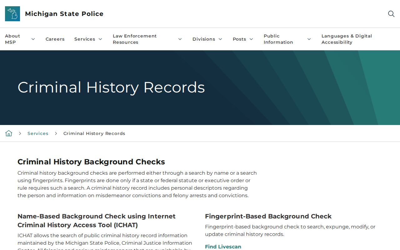 Eaton County criminal history Michigan State Police background check information