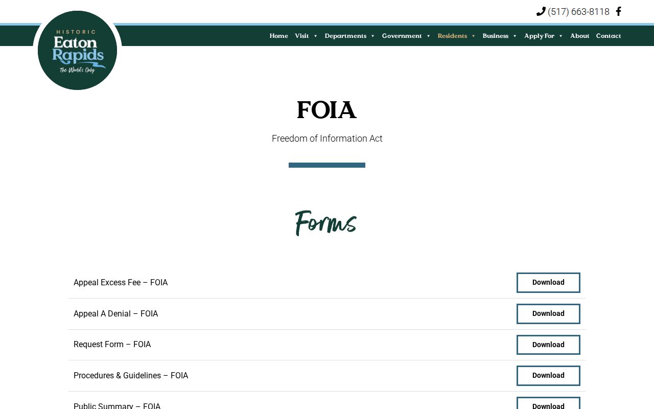 Eaton Rapids criminal records access through the official city FOIA page
